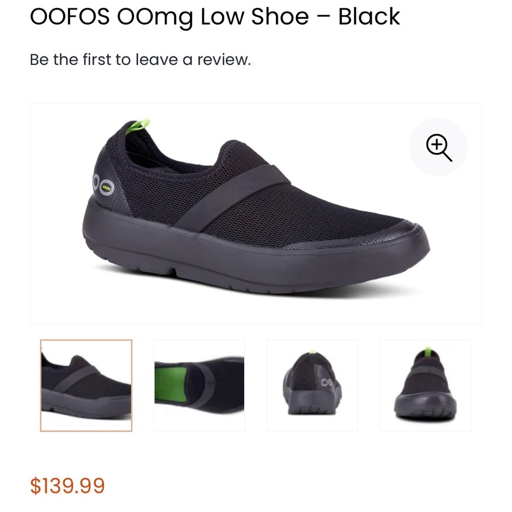 OOFOS 00mg eeZee Low Recovery Shoe for Women in Black/Neon Green size 8